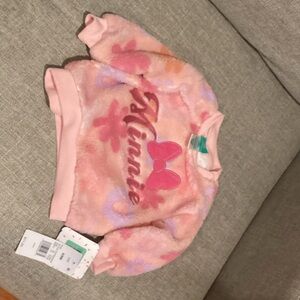 Disney Minnie Fuzzy Pink Pullover with Floral Accents